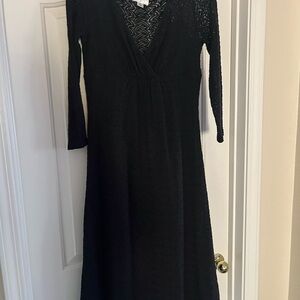 LOFT Black V-Neck 3/4 Sleeve Cocktail Sweater Dress